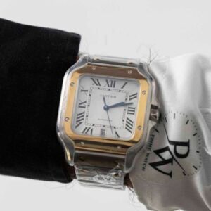 Cartier Santos 40mm Bicolor, Caratula Blanca, Super Clon Automático Suizo