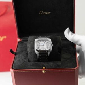 Cartier Santos Acero, Correa de Caucho, Caratula Blanca.