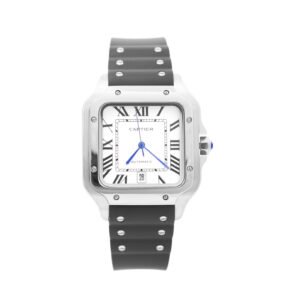 Cartier Santos Acero, Correa de Caucho, Caratula Blanca.