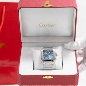 Cartier Santos Acero Caratula Azul con Fechador