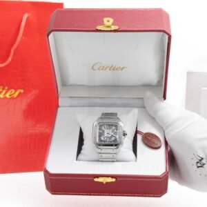 Cartier Santos Skeleton Plateado Caratula Gris.