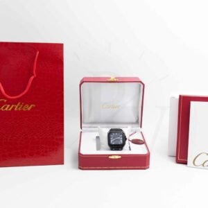 Cartier Santos Negro Correa de Caucho