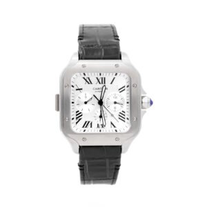Cartier Santos Chronograph Acero Cara Blanca Correa Negra