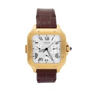 Cartier Santos Chronograph Dorado Cara Blanca Correa Cafe