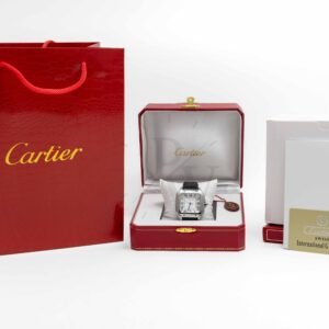 Cartier Santos Cara Blanca Correa de Piel Negra