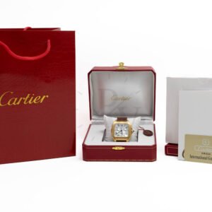 Cartier Santos Chronograph Dorado Cara Blanca Correa Cafe
