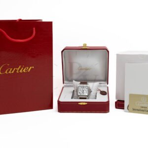 Cartier Santos Chronograph Acero Cara Blanca Correa Cafe