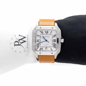 Cartier Santos Cara Blanca Correa de Piel Cafe