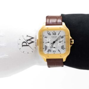 Cartier Santos Chronograph Dorado Cara Blanca Correa Cafe